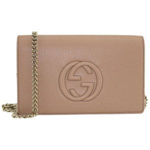 New Gucci Camelia Beige Soho Disco Leather Wallet on Chain Crossbody Bag